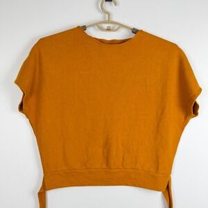 Anthropologie Open Crossover Back Tie Bottom Cropped Sweatshirt XS Ochre